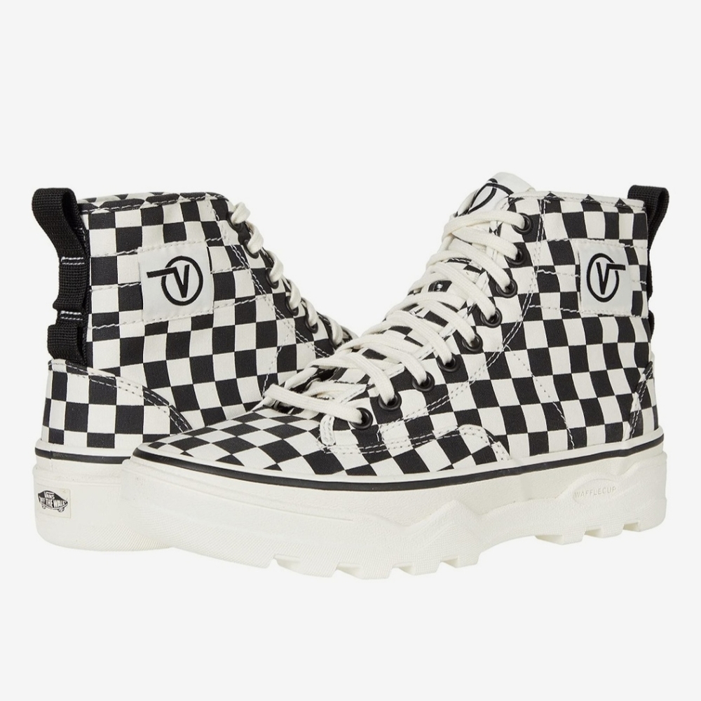 Men's Vans Checkered Black White High Top Shoe